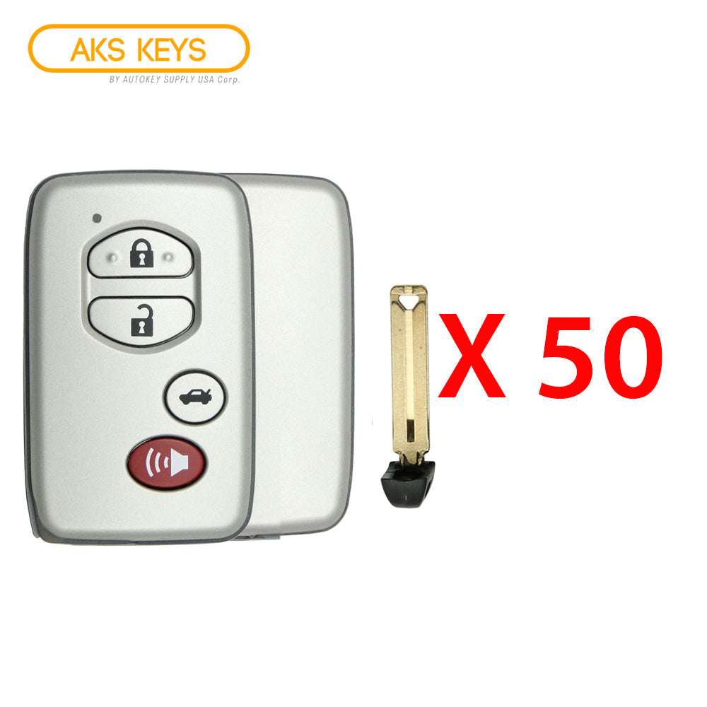 2007 - 2016 Toyota Smart Key Silver Shell 4B with FCC# HYQ14AAB/ HYQ14AEM/ HYQ14ACX (50 Pack)