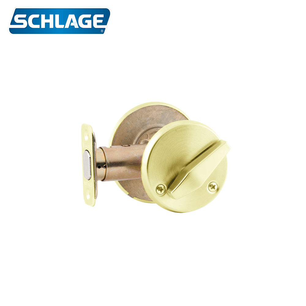 Schlage - B581 Single Cylinder blank plate deadbolt - Grade 2 ANSI E01112 - Bright Brass