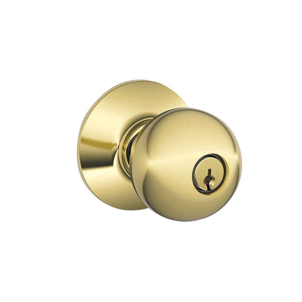 Schlage - F51A Round Rose Single Cylinder Keyed Entry - Grade 2 ANSI A156.5 - Bright Brass