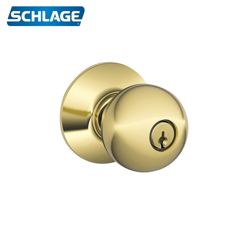 Schlage - F51A Round Rose Single Cylinder Keyed Entry - Grade 2 ANSI A156.5 - Bright Brass