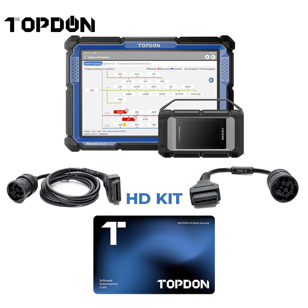 TOPDON Phoenix Smart Intelligent Diagnostic Scanner with Heavy Duty Cables and One Year of Heavy Duty Update
