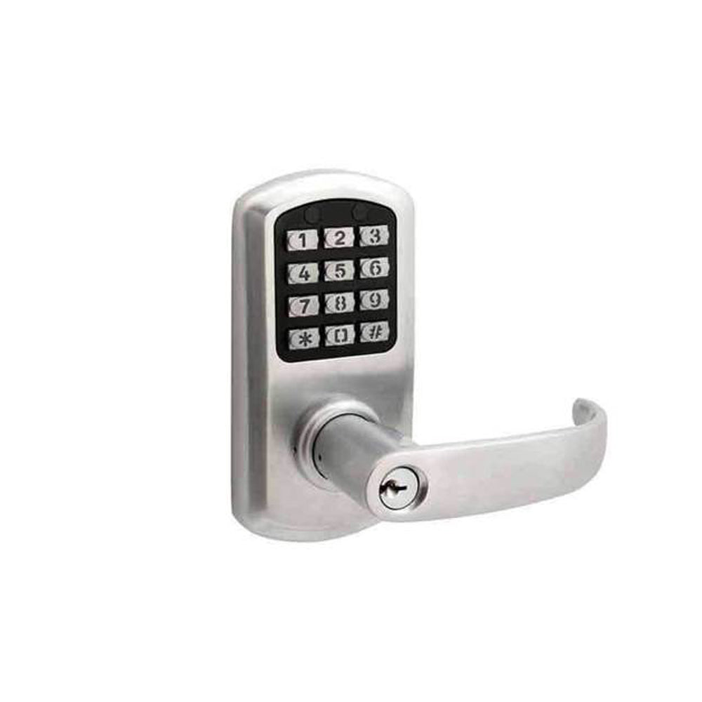 TownSteel - e-Elite 2000 Series - Electronic Push Button Lever Set - 2-3/8 Backset - Rigid Lever Set - Satin Chrome - Key Override - Grade 1Backset - Satin Chrome - Entrance / Office - Grade 1