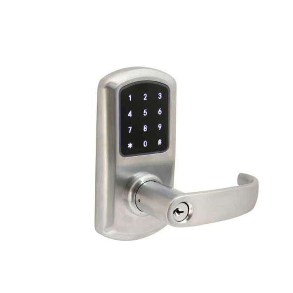 TownSteel - e-Elite 4000 Series - Electronic Push Button Lever Set - RFID - 2-3/4" Backset - Rigid Lever Set - Satin Chrome - Key Override - Grade 1