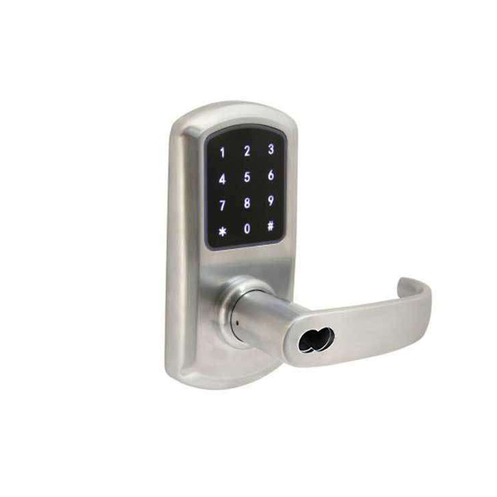 TownSteel - e-Elite 4010 - Electronic Push Button Lever Set - RFID - IC Core (SFIC) - 2-3/4 Backset - Rigid Lever Set - Satin Chrome - Key Override - Grade 1