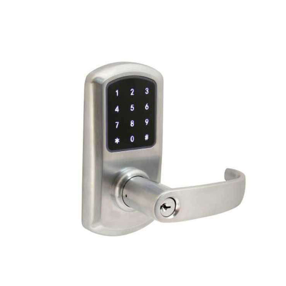 TownSteel - e-Elite 5000 Series - Electronic Push Button Lever Set - Bluetooth - 2-3/4 Backset - Rigid Lever Set - Satin Chrome - Key Override - Grade 1