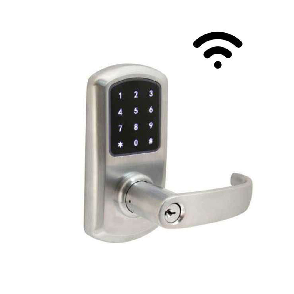 TownSteel - e-Elite 5000 Series - Electronic Push Button Lever Set - WiFi - 2-3/4 Backset - Rigid Lever Set - Satin Chrome - Key Override - Grade 1