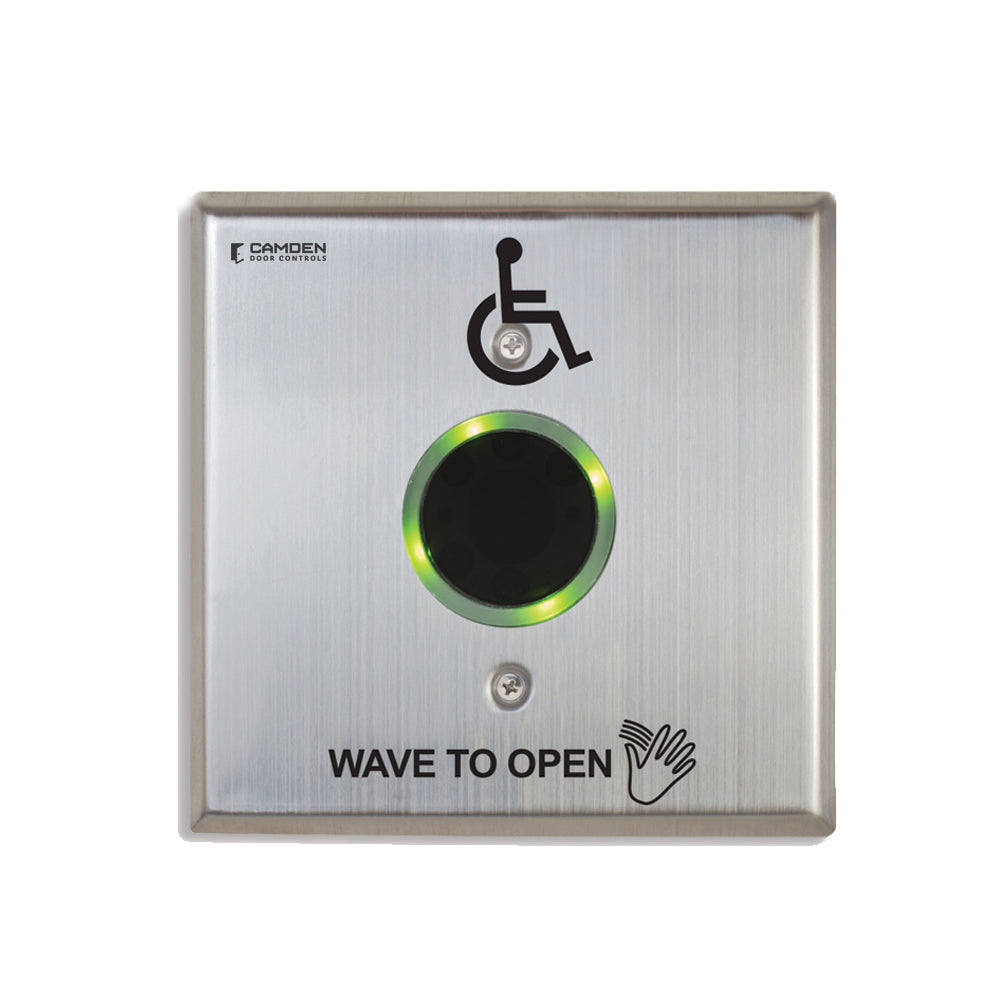 Camden CM-331/42SW-SGLR Sure Wave Wired Touchless Switch - Hand Icon - Wheelchair and Wave to Open Icon - Double Gang Faceplate with 1 Tri-Color Light Ring