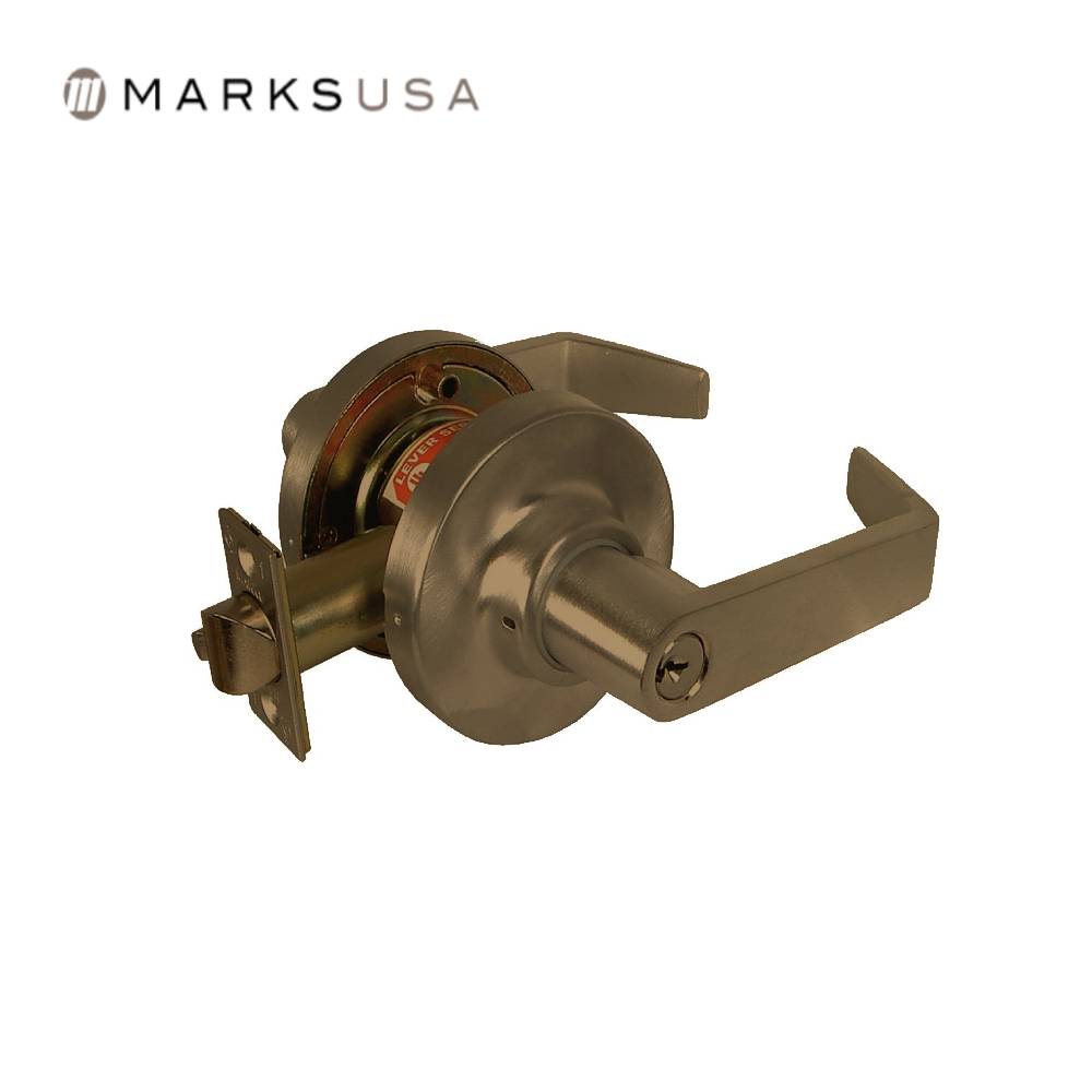 Marks USA - 195L - Privacy Function Cylindrical Lock - Key in Lever Cylinder - American Lever 6-Pin - 3-7/16 Rose Diameter - 2-3/4 Backset - Non-Handed - F76 ANSI - Grade 1 - Satin Bronze Clear Coated