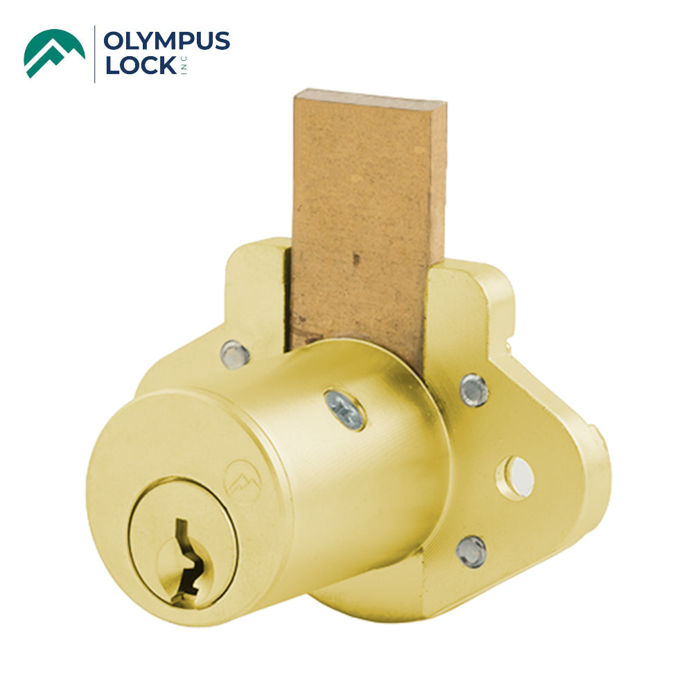 OLYMPUS LOCK - N078 - Cabinet/Furniture Deadbolt Drawer Lock - N Series National - 1-1/8 Cylinder Length - LB1 for 1/2 Offset Outbent Bolt - Keyed Different - Vertical Handed - US4 (Satin Brass-606)