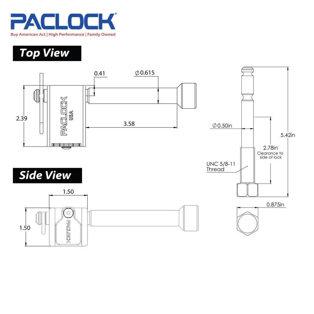 PACLOCK Locking Hitch Pin Kit for 2 Inch, 2.5 Inch, 3 Inch and Yakima Bike Racks KT-TL80A-250-YK-1 Series