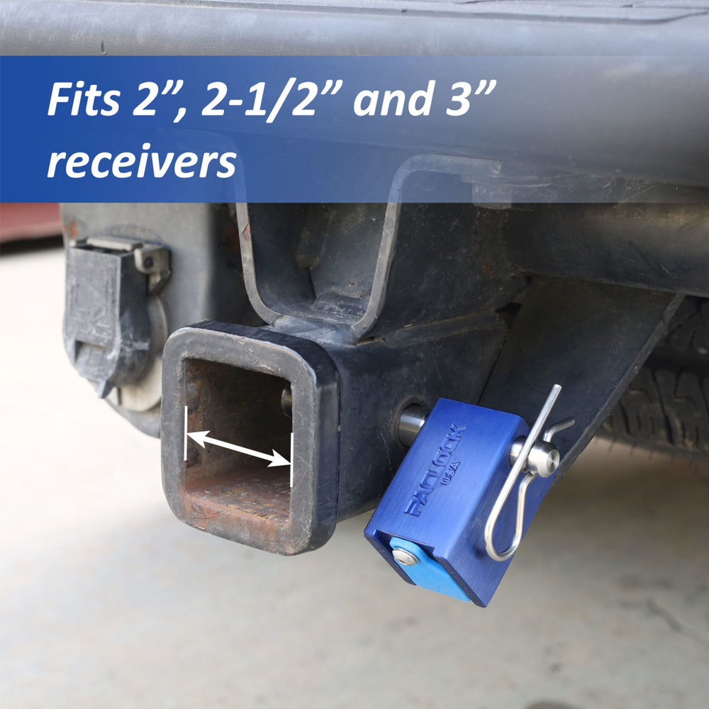 PACLOCK Locking Hitch Pin - Aluminum - for 2, 2.5 and 3 Inch Receivers with M1 Keyway TL80A-250 Series - 316 Stainless Steel Shackles