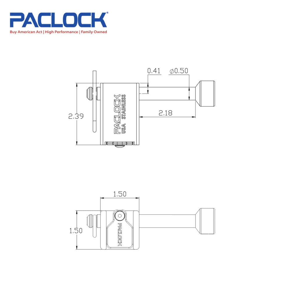 PACLOCK Locking Hitch Pin - Stainless Steel - for 2, 2.5 and 3 Inch Receivers with M1 Keyway TL80S-125 Series - 316 Stainless Steel Shackles