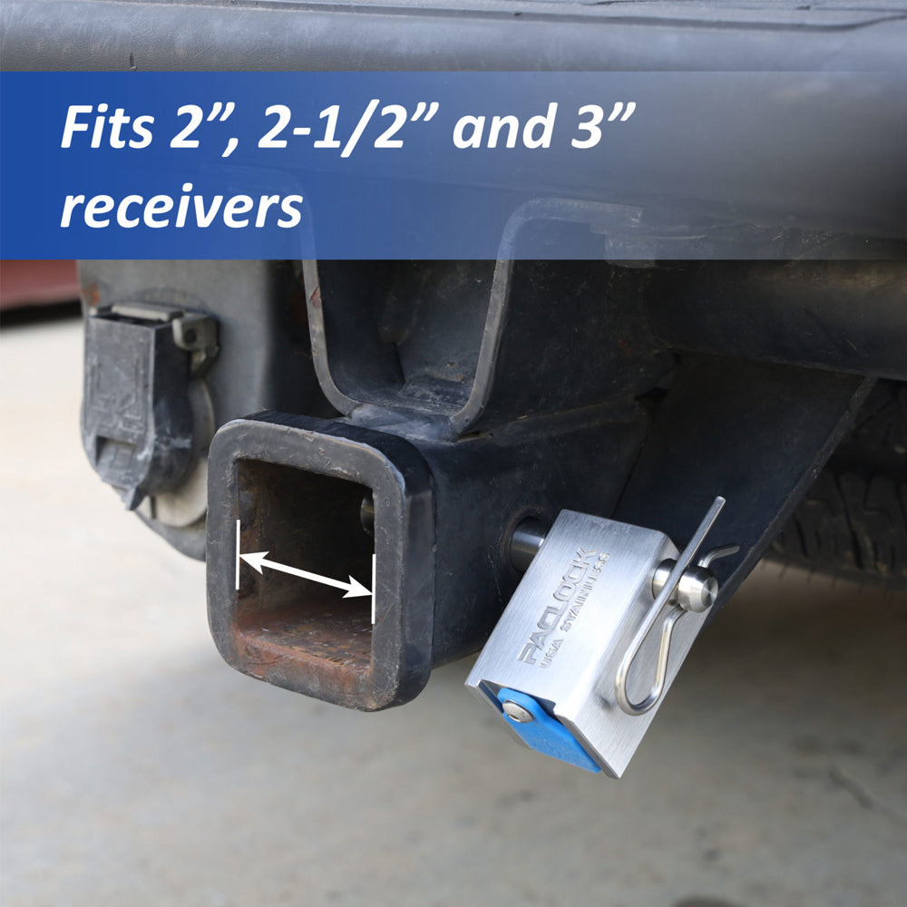 PACLOCK Locking Hitch Pin - Stainless Steel - for 2, 2.5 and 3 Inch Receivers with P0 Keyway UCS-80S-250 Series - 316 Stainless Steel Shackles