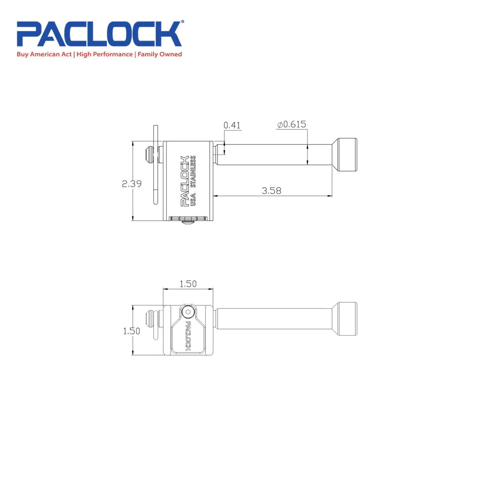 PACLOCK Locking Hitch Pin - Stainless Steel - for 2, 2.5 and 3 Inch Receivers with P0 Keyway UCS-80S-250 Series - 316 Stainless Steel Shackles