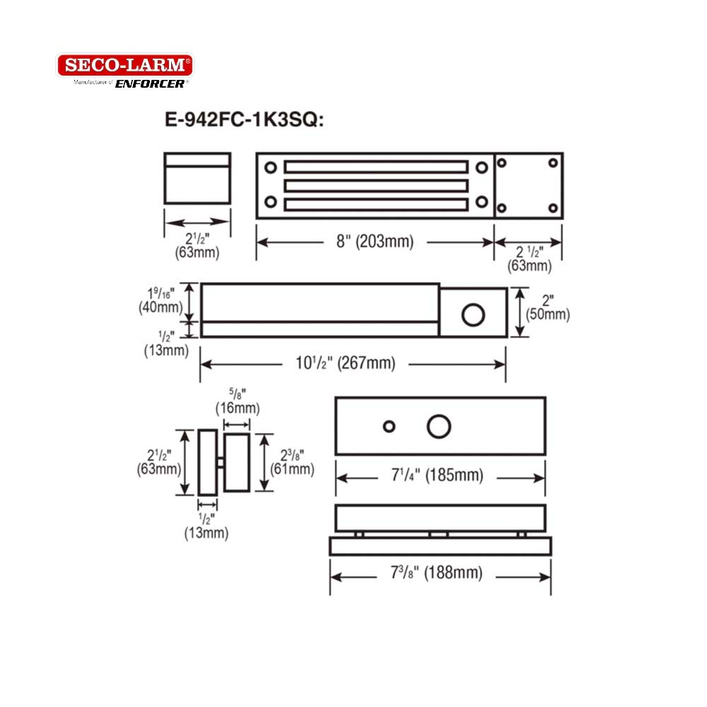 SECO-LARM E-942FC-1K3SQ 1,200-lb Electromagnetic, Face Mount, Weldable Gate Lock