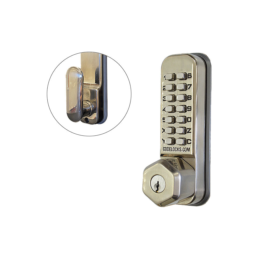 Codelocks CL250 Mechanical, Light Duty, Grade 2, Stainless Steel, 2 3/8 - 2 3/4 Backset, Tubular Mortise Latchbolt with Key Override Feature