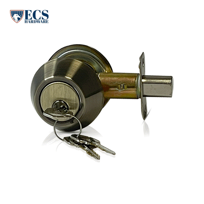 ECS HARDWARE - Durable Double Cylinder Deadbolt Lock - Antique Brass - Grade 3 (SC1/KW1)
