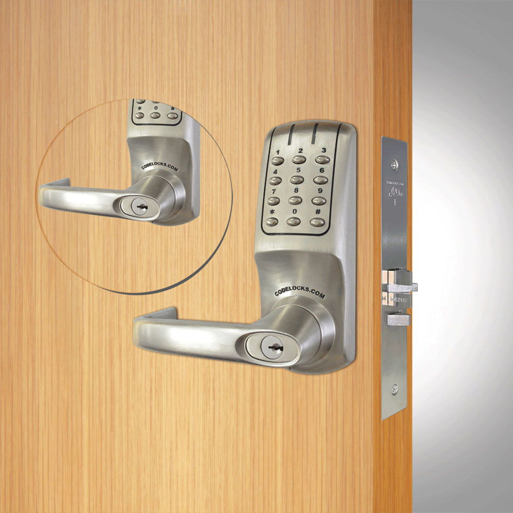 Codelocks CL5210 Electronic, Heavy Duty, Grade 2, Brushed Steel, Back to Back, Optional Backset Tubular Latchbolt with Optional Cylinder