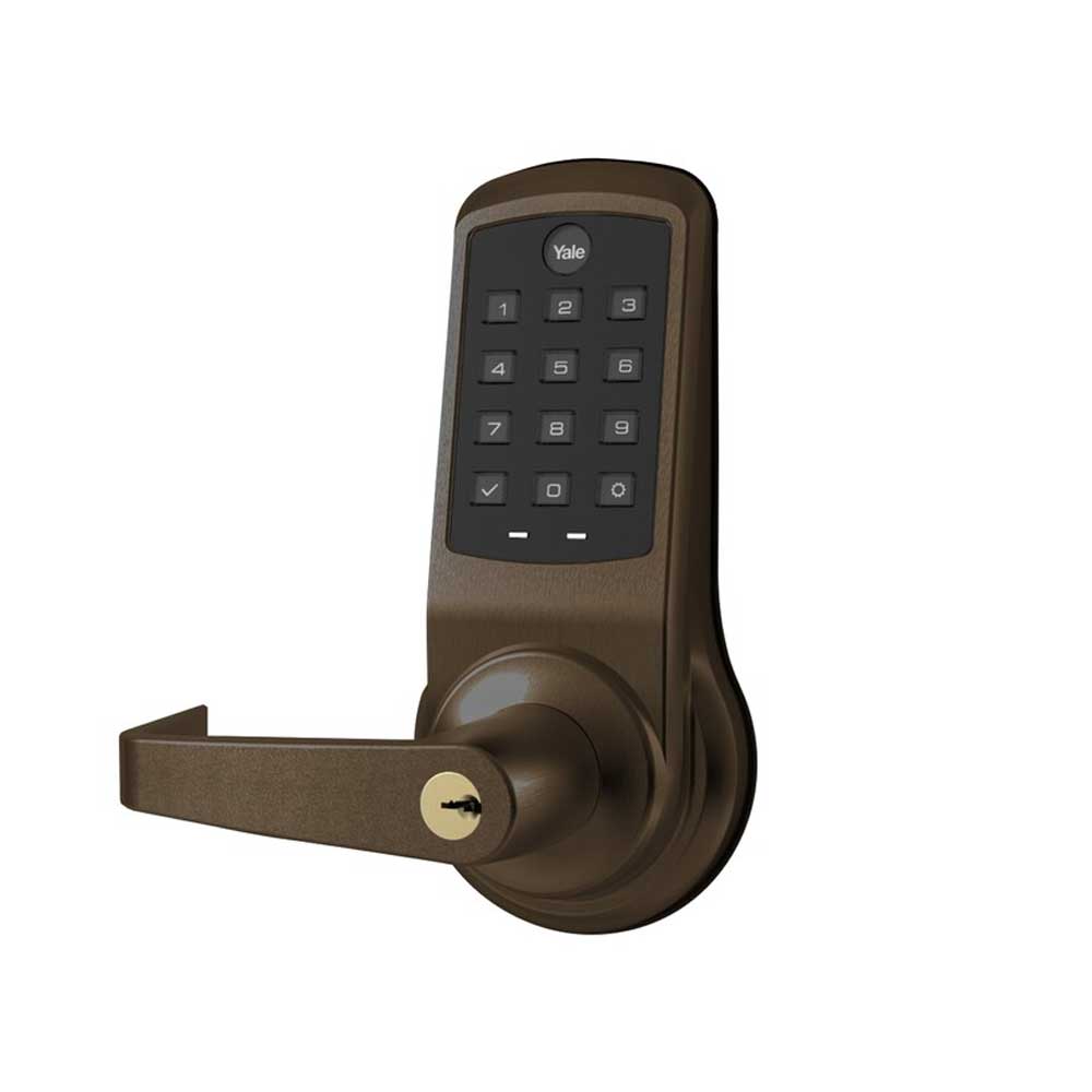 ACCENTRA - NexTouch - Commercial Electronic Keypad Cylindrical Lock with Augusta Lever and Capacitive Touchscreen Schlage 'C' Keyway - 2-3/4 Backset - Grade 1 - 613E (Dark Oxidized Satin Bronze) (Discontinued)