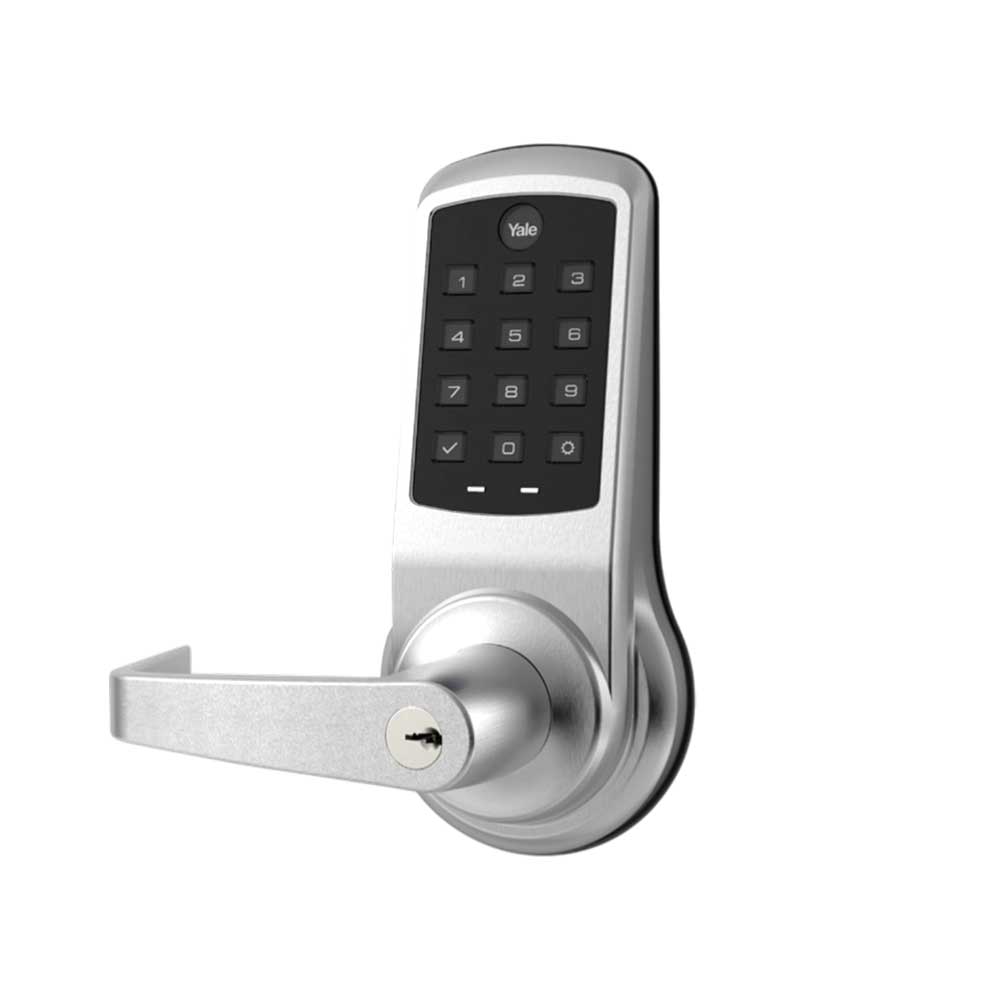 ACCENTRA - NexTouch - Commercial Electronic Pushbutton Keypad Cylindrical Locks with Augusta Lever and 2-3/4 Backset - Schlage C Keyway - Grade 1 - 626 (Satin Chrome)