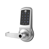 ACCENTRA - NexTouch - Commercial Electronic Keypad Cylindrical Lock with Augusta Lever and Capacitive Touchscreen - Less Conventional Cylinder - 2-3/4 Backset - Grade 1 - 626 (Satin Chrome)