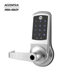 ACCENTRA - NexTouch - Commercial Electronic Keypad Cylindrical Lock with Augusta Lever and Capacitive Touchscreen - Less Conventional Cylinder - 2-3/4 Backset - Grade 1 - 626 (Satin Chrome)