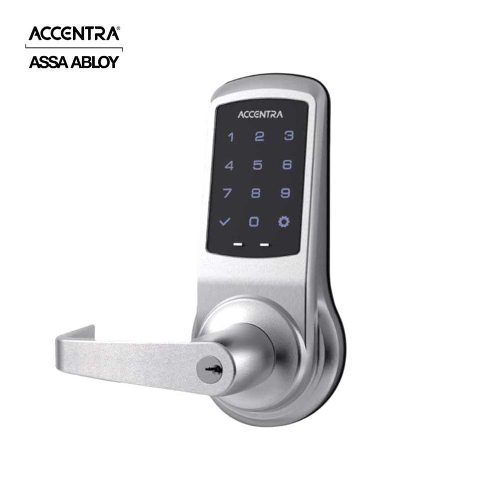 ACCENTRA - AU-NTB623-NR - NexTouch Generation 3 Cylindrical Lock with Capacitive Touchscreen Keypad and Conventional Cylinder - Schlage C Keyway - Augusta Lever - 626 (Satin Chrome)