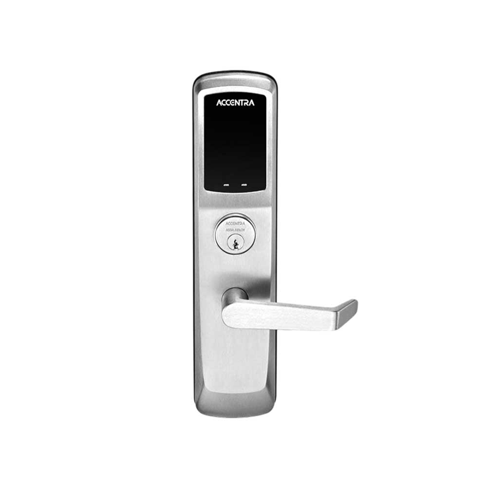 ACCENTRA - AU-NTT623-NR - NexTouch Generation 3 Rim Exit Device Trim with Capacitive Touchscreen Keypad and Conventional Cylinder - Cylinder Override - Augusta Lever - Grade 1 - US26D - Satin Chromium Plated (626)
