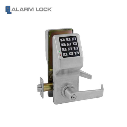 Alarm Lock - DL5300-US26D - Double Sided Trilogy Push Button Cylindrical Door Lock - PIN-Code Access Digital Cylindrical - Weatherproof - Straight Lever - Satin Chrome (US26D)
