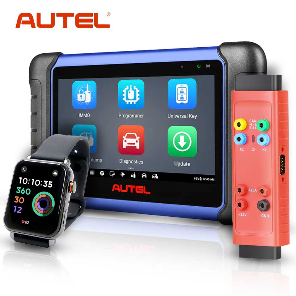 Autel MaxiIM IM508S Key Programming and Diagnostic Tool with G-BOX3 Key Programming Adapter and OTOFIX Programmable Smart Key Watch (Black)