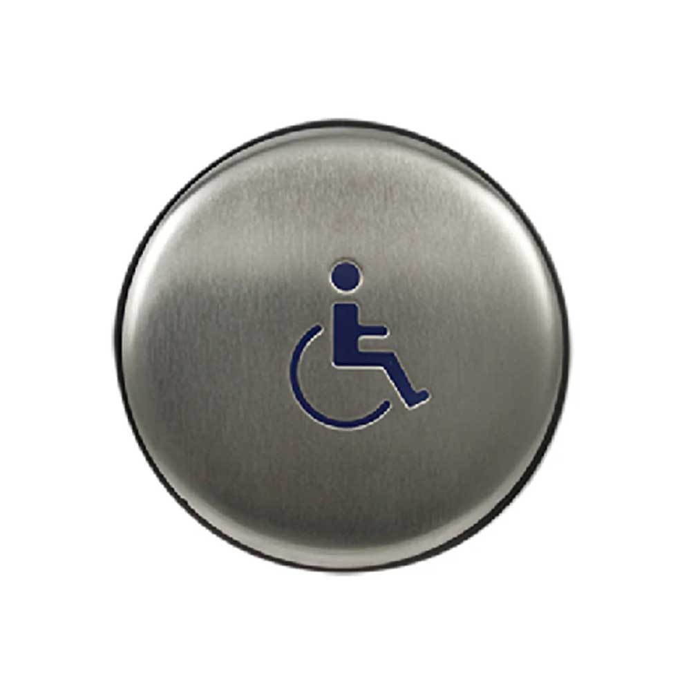 BEA - 10EMR61 - Panther Family 6 Inch Round Push Plate - Assembly with Blue Handicap Logo (Push to Open) & Text - Slim Profile