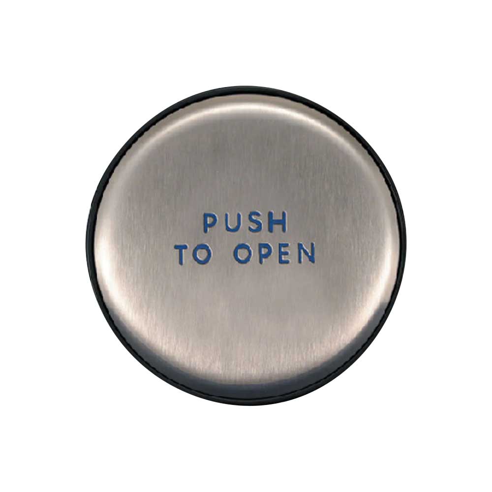 BEA - 10EMR61 - Panther Family 6 Inch Round Push Plate - Assembly with Blue Handicap Logo (Push to Open) & Text - Slim Profile