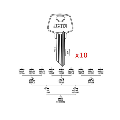 1007LA 5-Pin Sargent Commercial & Residencial Key Blank - 1007LA / SAR-8 (Packs of 10)