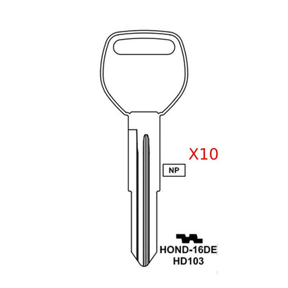 Honda Acura Key Blank - HD103 / HOND-16DE (Packs of 10)