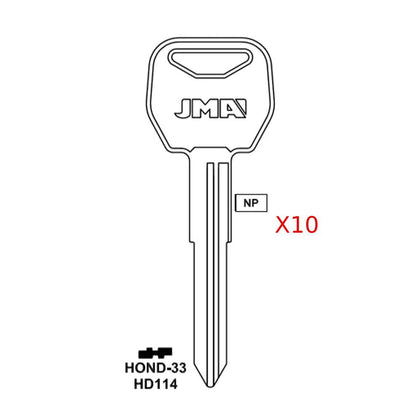 Honda Key Blank - HD114 / HOND-33 (Packs of 10)