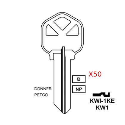 JMA for Brass Finish Key / KW1 BR - 50 Pack