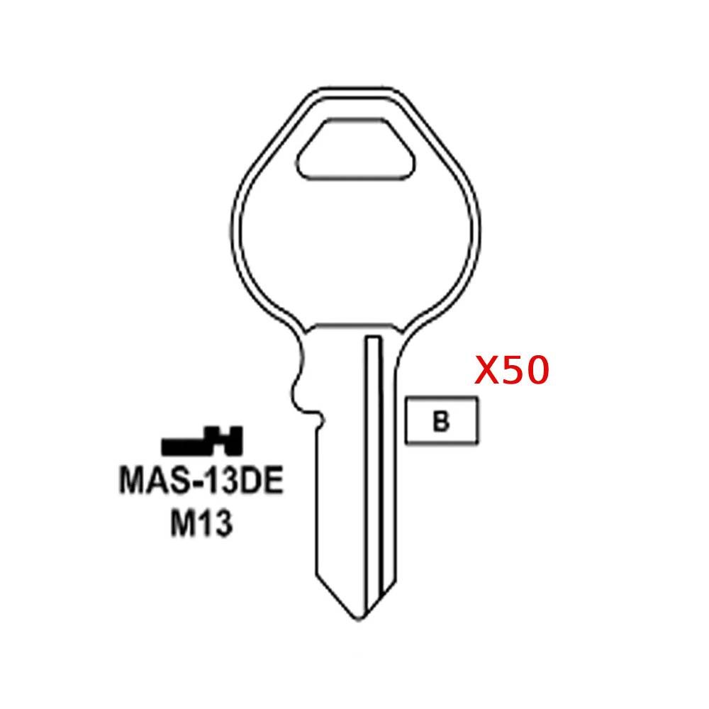 M13 Key Ridge 1092DS Master 4-Pin Padlock Key Blank - Brass Finish - M13 BR / MAS-13