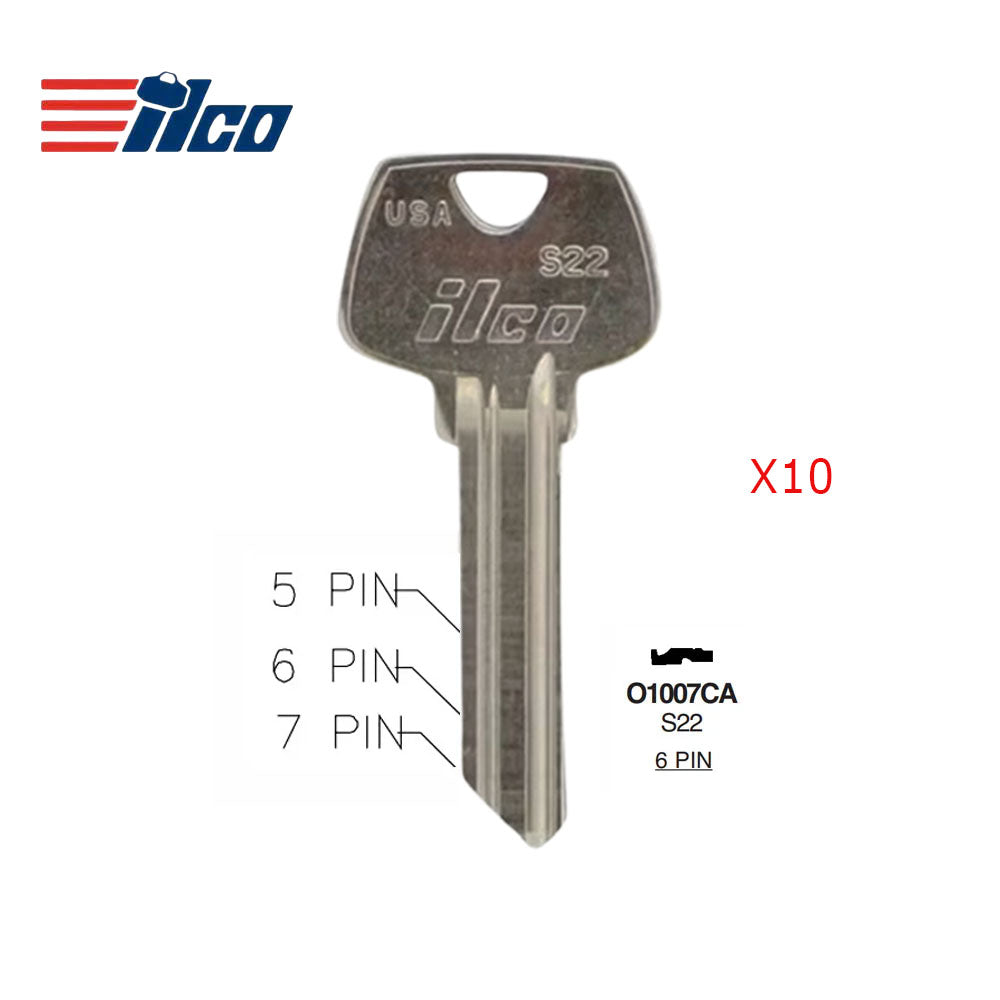 ILCO Commercial & Residential Key Blank for Sargent Locks - SAR-7 / S22  (Pack of 10)