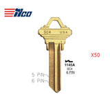 A1145E 6-Pin Schlage Key Blank - Brass - SLG-4E-BR  / SC4 BR (Packs of 50)