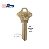 A1145E 6-Pin Schlage Key Blank - Brass - SLG-5E / SC9 BR