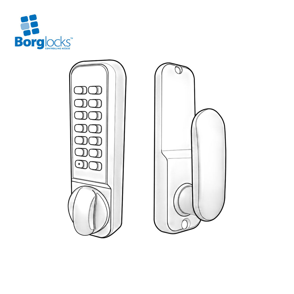 BorgLocks BL2901 ECP Tubular Latch Lock - Anti-Ligature ECP Keypad and Inside Paddle Handle with Holdback - Satin Chrome Finish