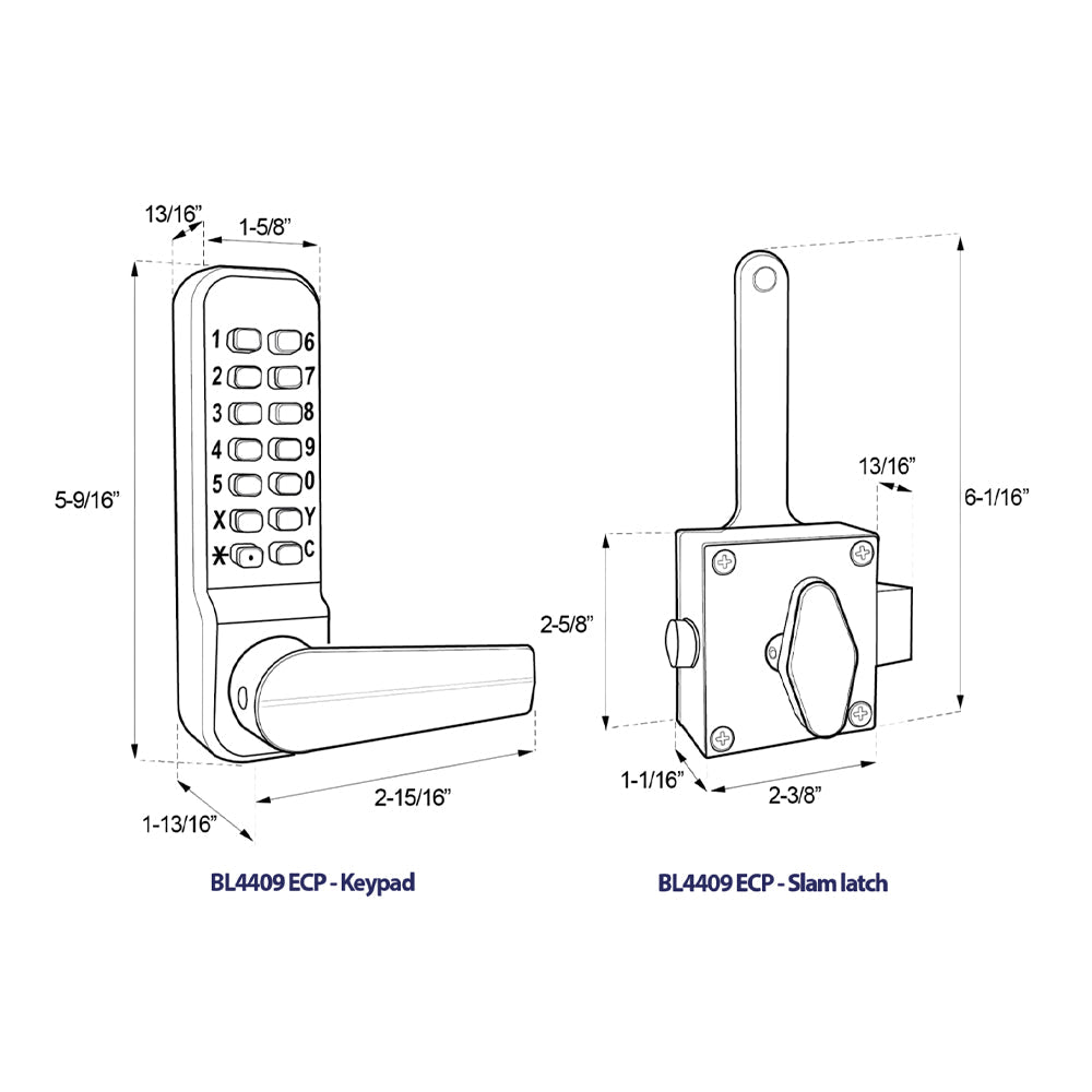 BorgLocks BL4409 ECP Marine Grade Free Turning Lever Keypad with Inside Rim Fixed Slam Latch
