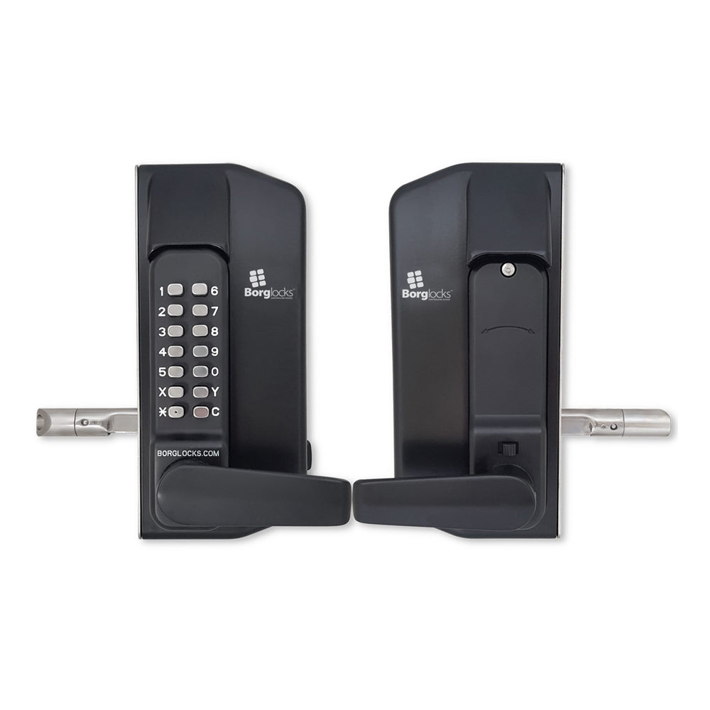 BorgLocks BL3400-ECP Metal Gate Lock with Free Turning Lever ECP Keypad, 2-9/16" - 3-1/8" Latchbolt and Inside Holdback Lever Handle