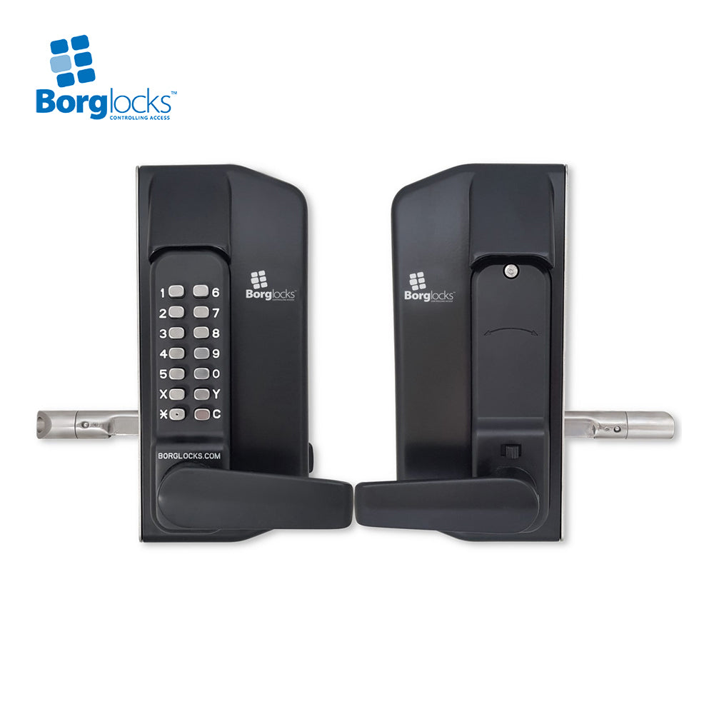 BorgLocks BL3400-ECP Metal Gate Lock with Free Turning Lever ECP Keypad, 2-9/16" - 3-1/8" Latchbolt and Inside Holdback Lever Handle