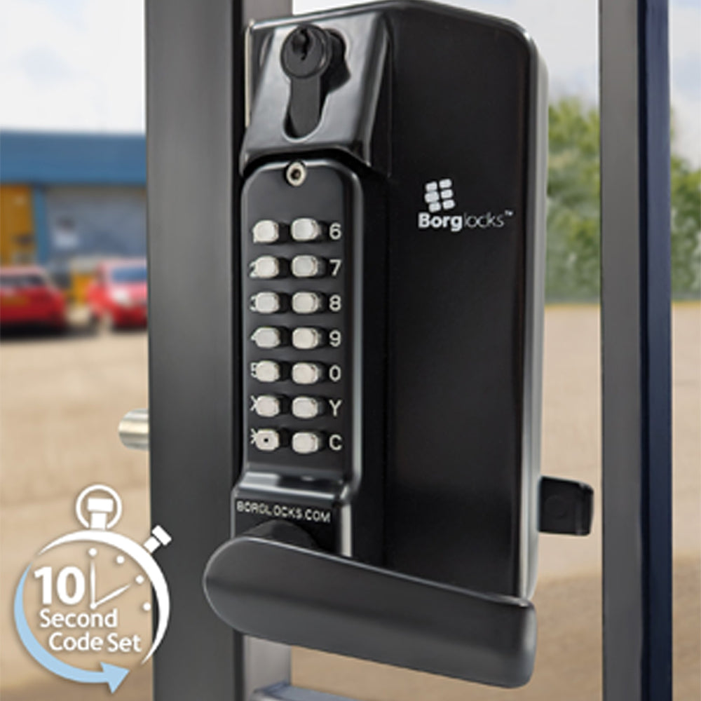 BorgLocks BL3430-ECP Metal Gate Lock with Back to Back Free Turning Lever ECP Keypads, 2-9/16" - 3-1/8" Latchbolt