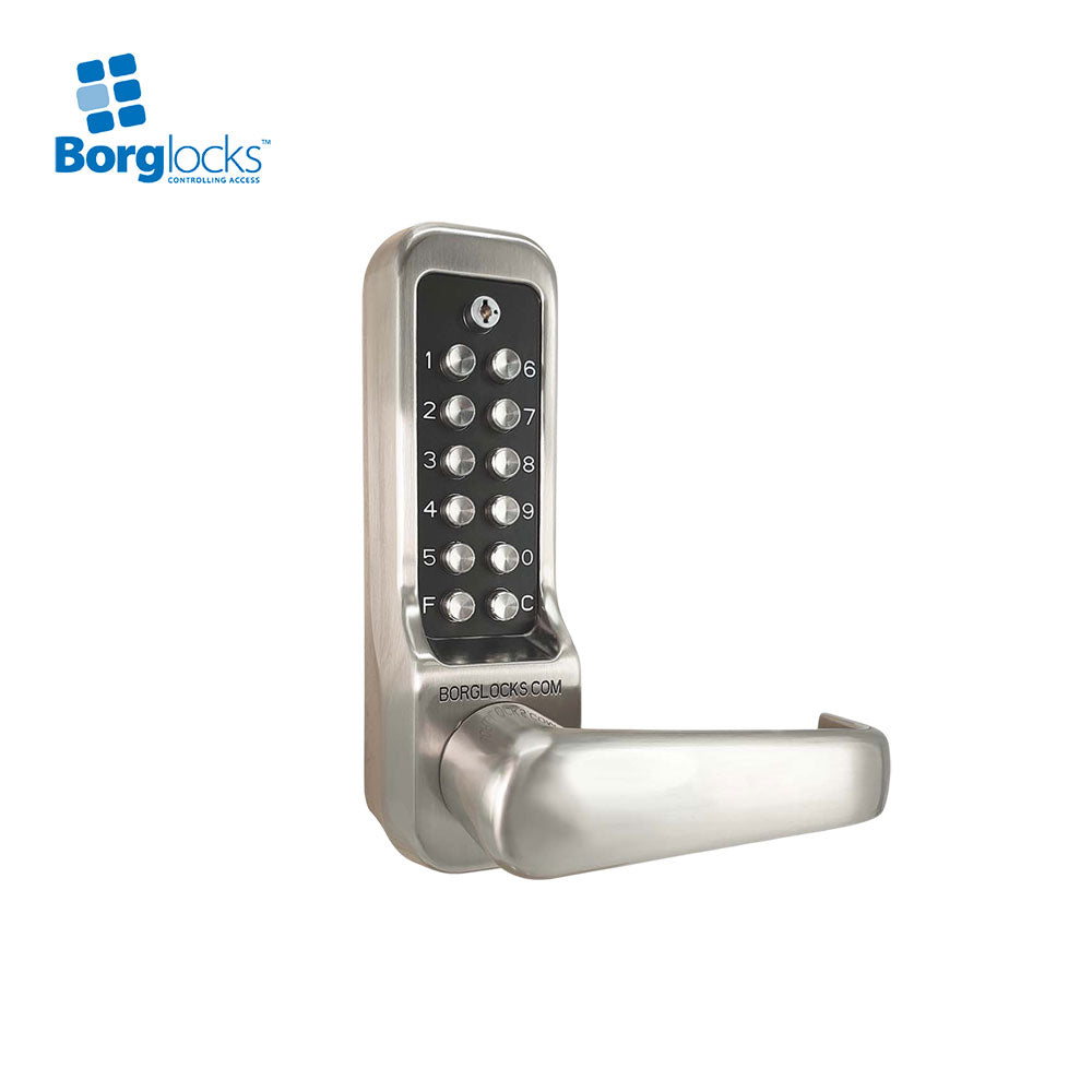 BorgLocks BL7001 ECP Heavy Duty Lever Turn Keypad with Internal Handle - Tubular Latch and On-Door Code Change - Satin Chrome