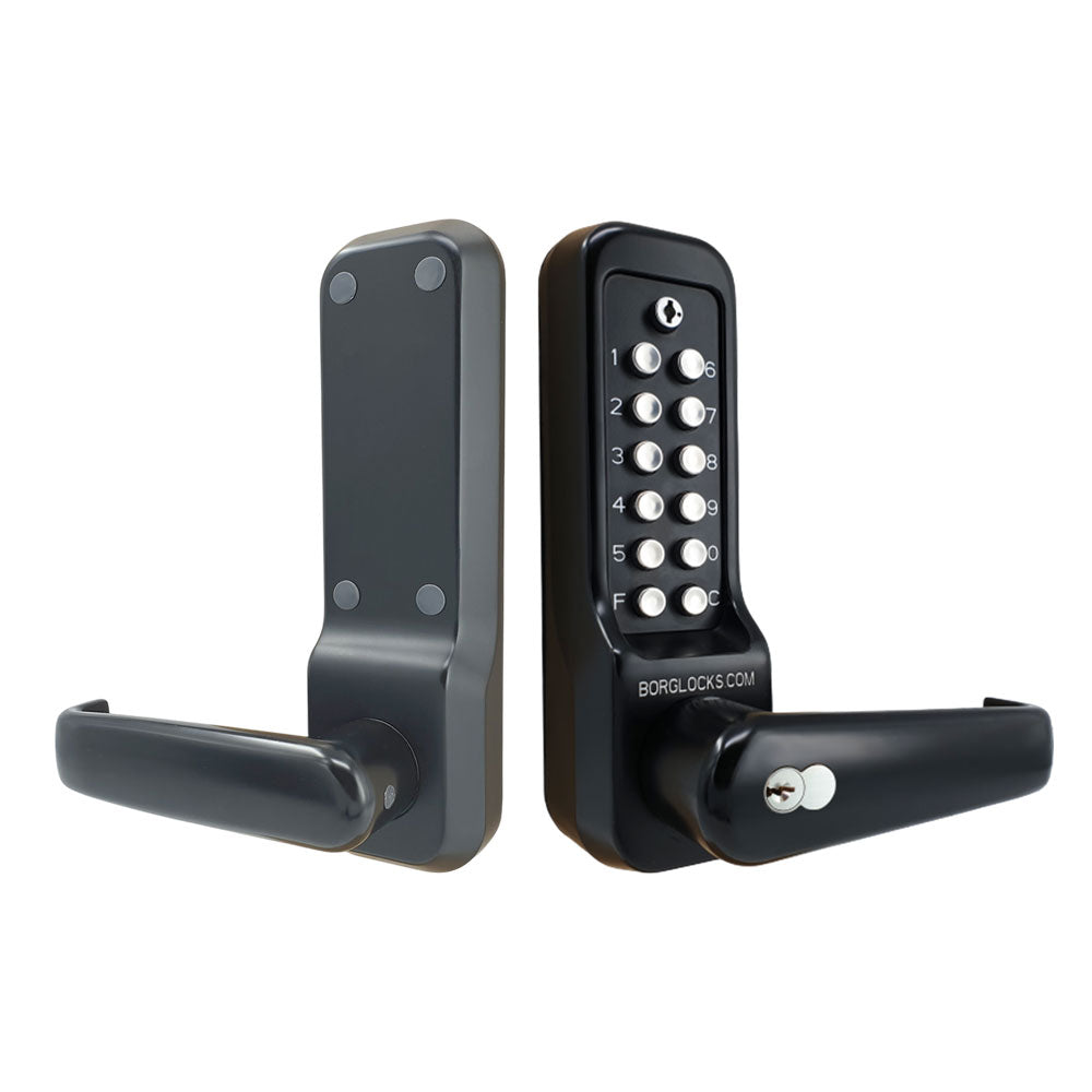 BorgLocks BL7701 MG Pro ECP External Heavy Duty Lever Keypad with Tubular Latch - Key Override and On-Door Code Change - Black Marine Grade Finish