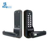 BorgLocks BL7701 MG Pro ECP External Heavy Duty Lever Keypad with Tubular Latch - Key Override and On-Door Code Change - Black Marine Grade Finish