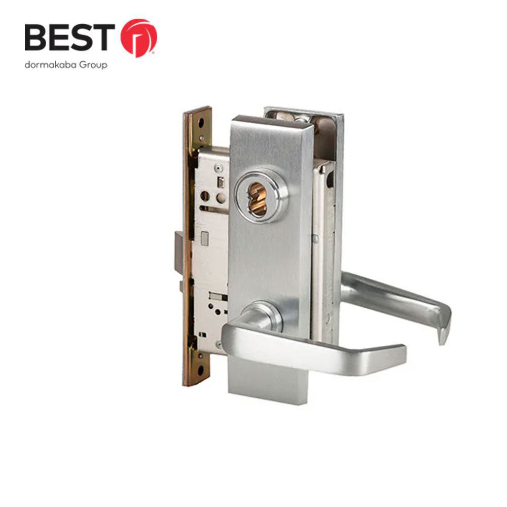 BEST - 45H7D15M - Storeroom Mortise Lock - 15 Lever - SFIC Less Core - Grade 1 - US26D (Satin Chrome-626)