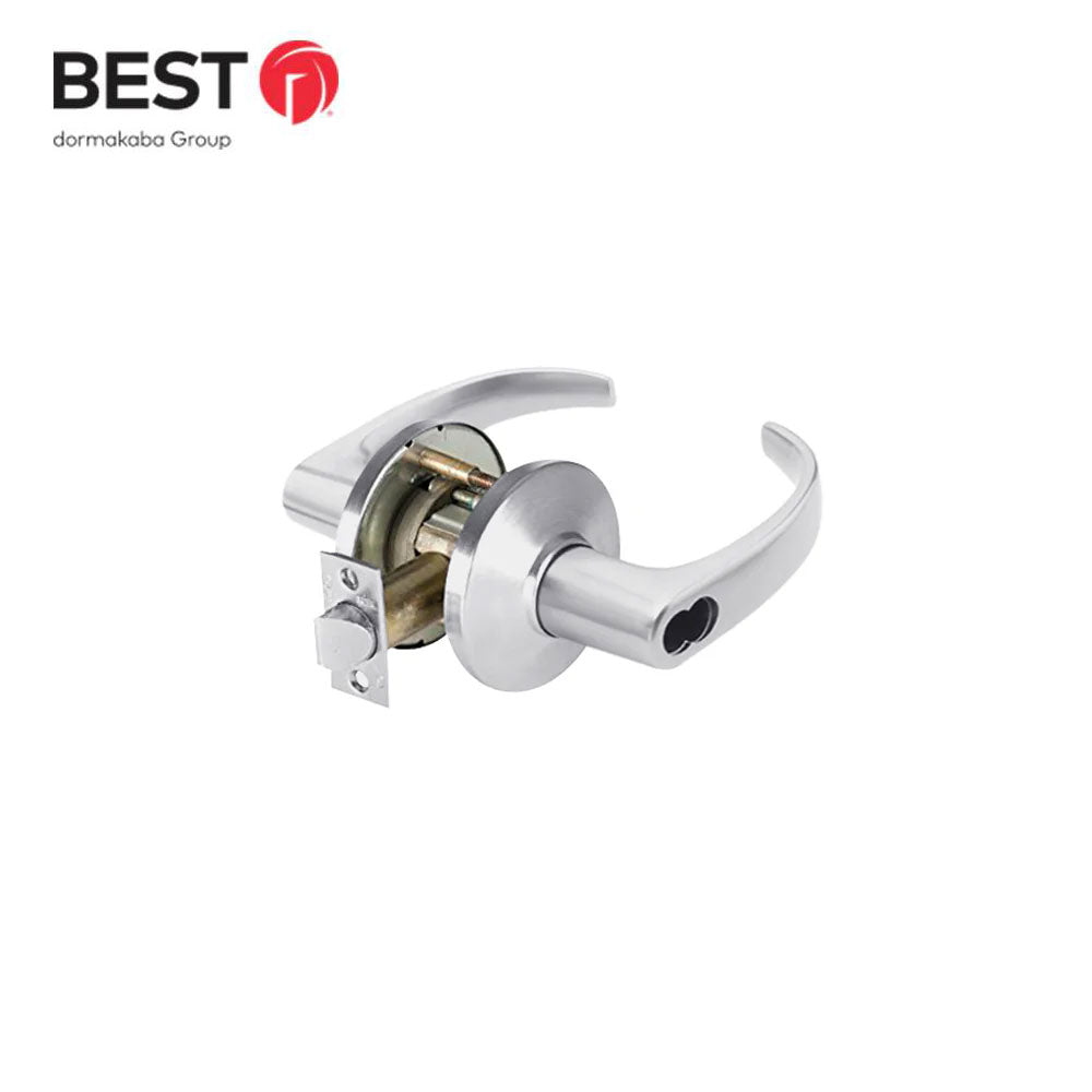 BEST - 9K37AB16KSTK611 - Entrance Cylindrical Lock - 16 Lever with 2-3/4" ANSI Strike and SFIC Less Core - Grade 1 - US26D (Satin Chrome-626)